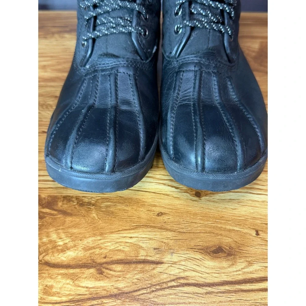 Barbour Black Leather Textile Duck Boots Lace Up Ankle Boots Women's 7.5